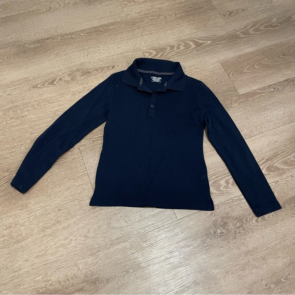 Cherokee school uniforms polo long sleeve blue boys medium